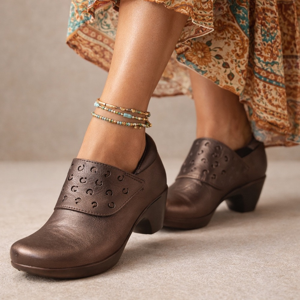 Naot Metallic Brown Leather Clogs‎ Comfort Velcro EU 39 Chunky Heel